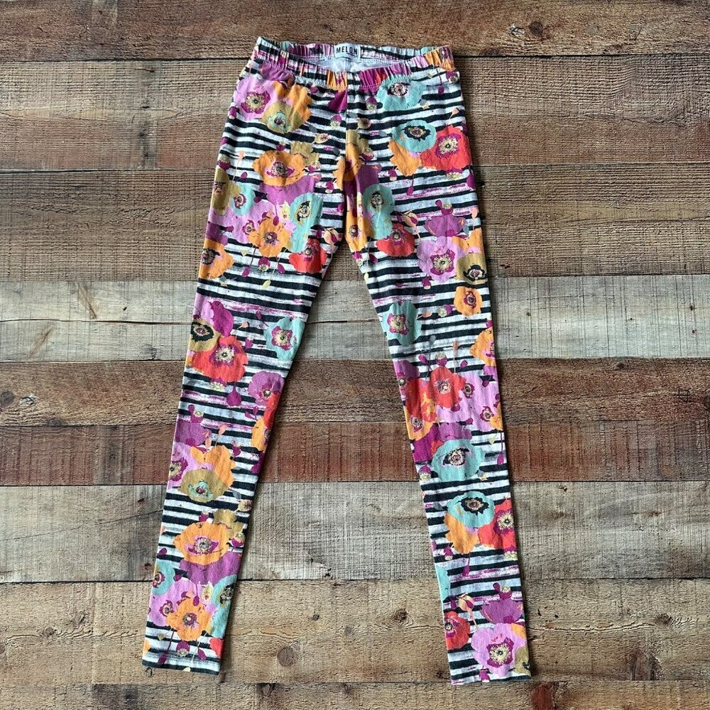 Melon Monkey Girls Floral and Striped Leggings